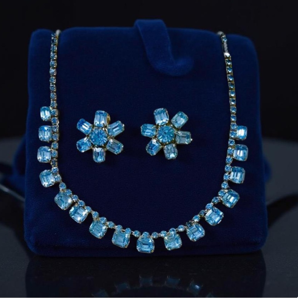 Weiss Blue Necklace and earrings are Clio Ons Vintage
